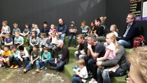 dads and kids in clip n climb saftey briefing